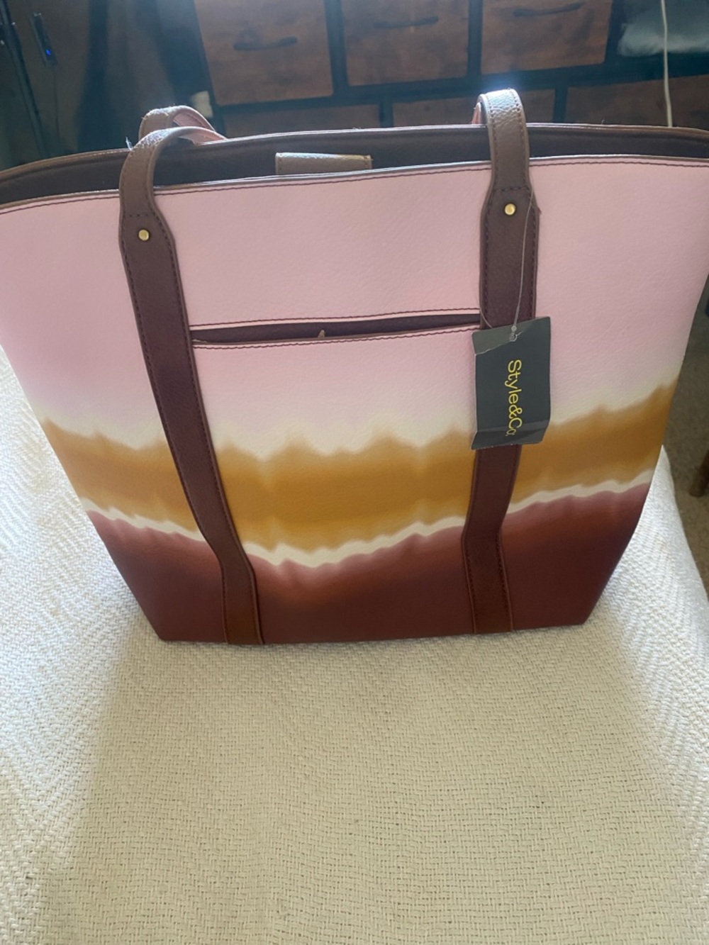 Great Ombre Tote Braided Brown Straps Lots of Pockets - Picture 4 of 9